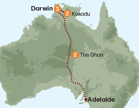 Map of the Top End Explorer & The Ghan tour