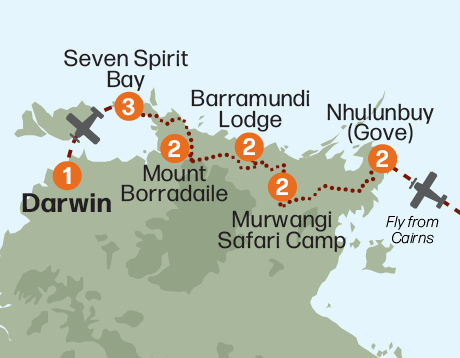 Map of the Arnhem Land Wetlands & Wildlife tour