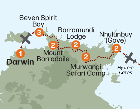 Map of the Arnhem Land Wilderness Adventure tour