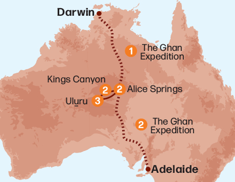 Map of the Red Centre Spectacular – The Ghan tour