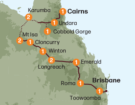 Map of the Longreach & Outback QLD Spectacular tour