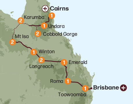 Map of the Longreach & Outback QLD Spectacular tour