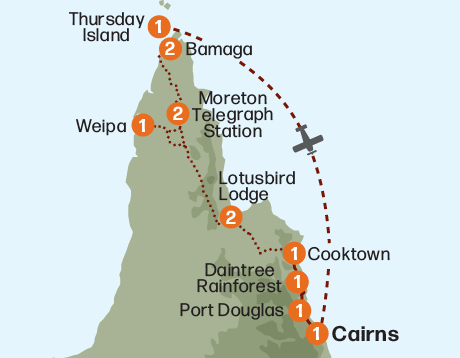 Map of the Cape York Wilderness Adventure tour