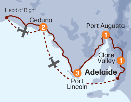 Map of the Eyre Peninsula Whale & Seafood Discovery tour