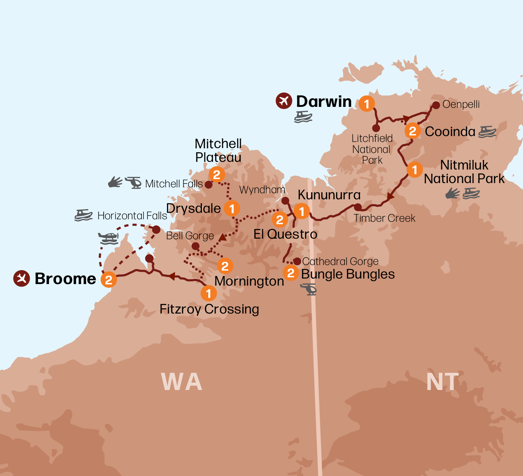 Map of the Kimberley & Top End Expedition tour