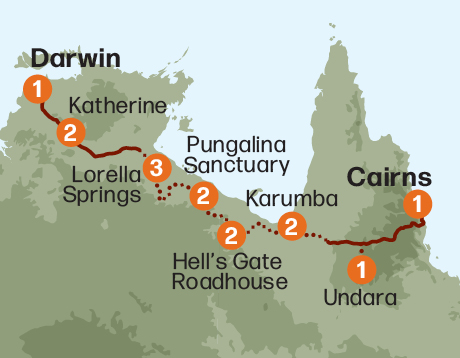 Map of the Leichhardt's Savannah Expedition tour