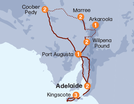 Map of the Outback South Australia & Kangaroo Island tour