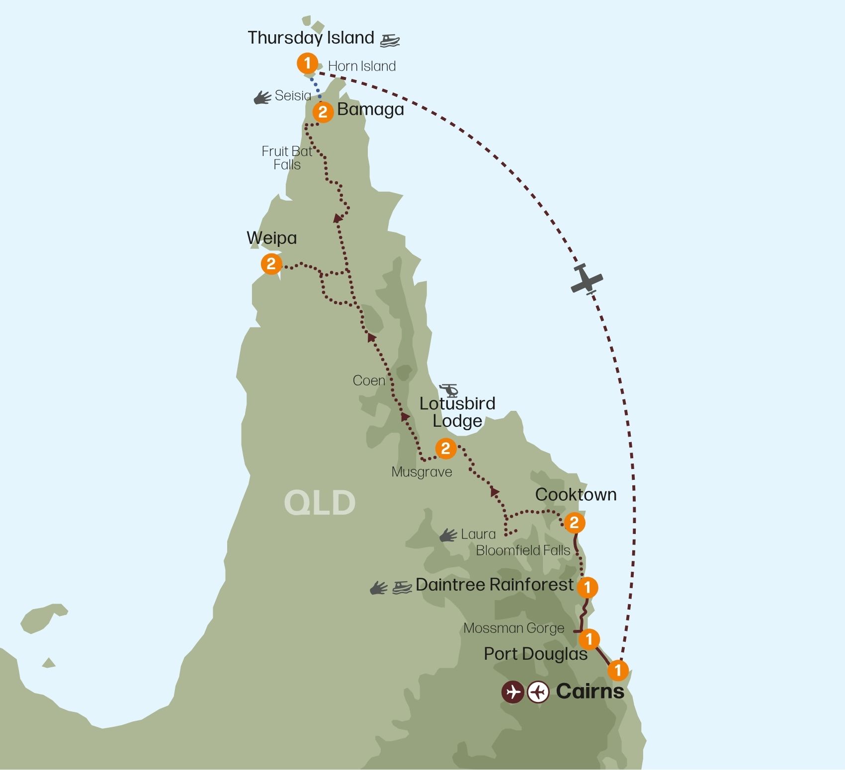 Map of the Cape York Wilderness Adventure tour