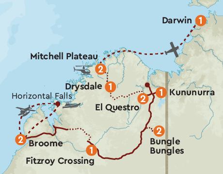 Map of the Jewels of the Kimberley tour