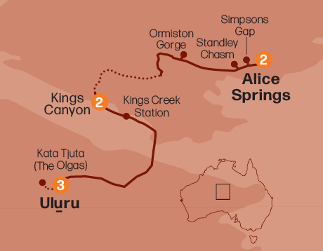 Map of the Red Centre Explorer tour