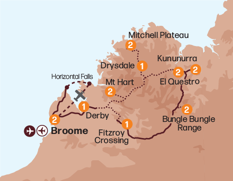 Map of the Exquisite Kimberley Adventure tour