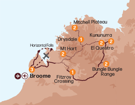 Map of the Exquisite Kimberley Adventure tour