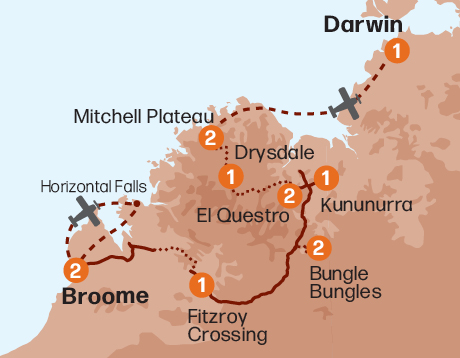 Map of the Jewels of the Kimberley tour