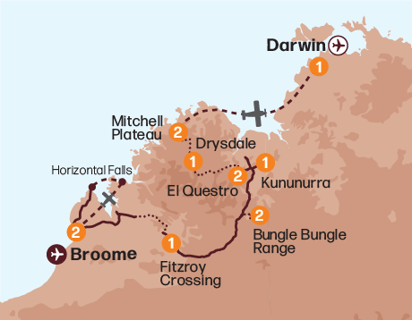 Map of the Jewels of the Kimberley tour