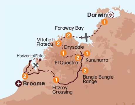 Map of the Jewels of the Kimberley & Faraway Bay tour