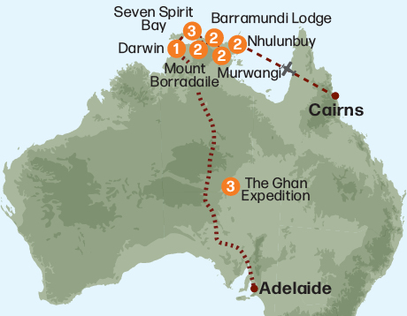 Map of the Arnhem Land & The Ghan Expedition tour