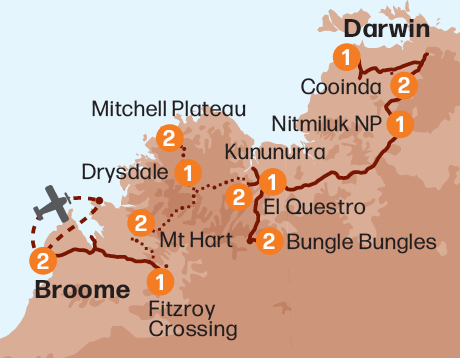 Map of the Kimberley & Top End Expedition tour
