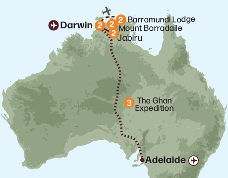 Map of the Arnhem Land with Kakadu - The Ghan tour