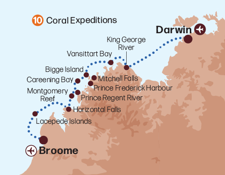 Map of the Pioneers of Kimberley Cruising tour