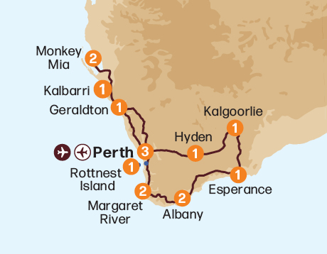 Map of the West Coast Discovery tour
