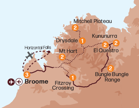 Map of the Exquisite Kimberley Adventure tour