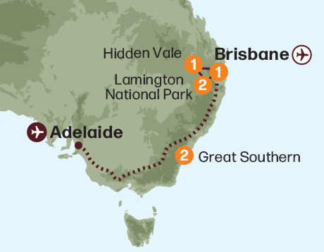 Map of the Queensland Hinterland Spectacular tour