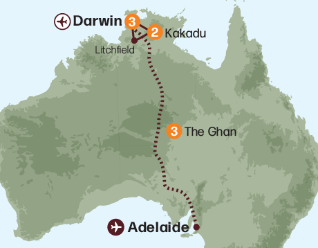 Map of the Top End Explorer & The Ghan tour