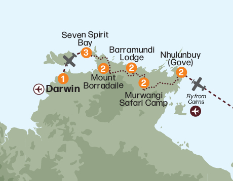Map of the Arnhem Land Wetlands & Wildlife tour