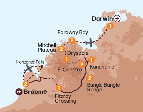 Map of the Jewels of the Kimberley & Faraway Bay tour