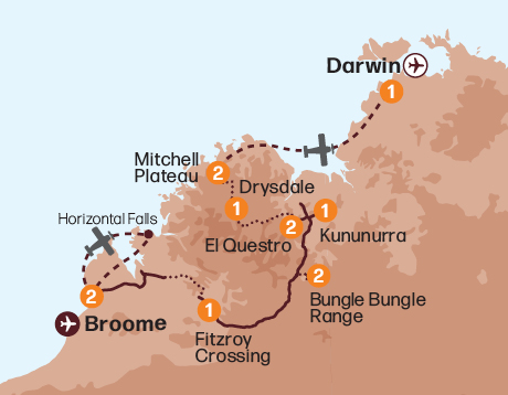 Map of the Jewels of the Kimberley tour