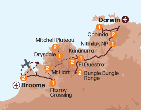 Map of the Kimberley & Top End Expedition tour