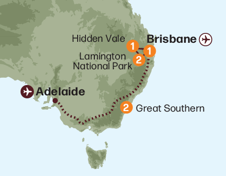 Map of the Queensland Hinterland Spectacular - Great Southern tour