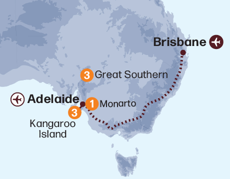 Map of the Spectacular Kangaroo Island - Great Southern tour