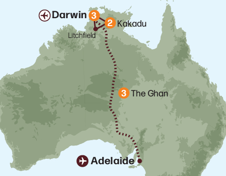 Map of the Top End Explorer - The Ghan tour